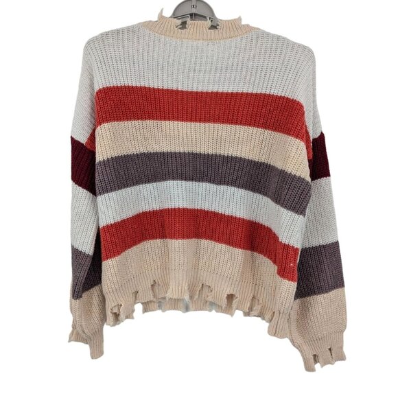 Lovecrazy Oversized Chunky Knit Sweater Size L Distressed Pullover Striped Indie - Picture 2 of 10